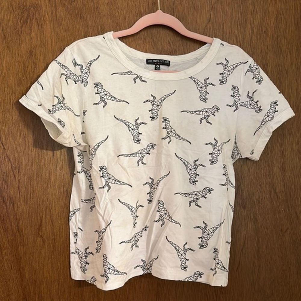 Love Peace & Lazy Days Geometric Dino Shirt Womens Size M